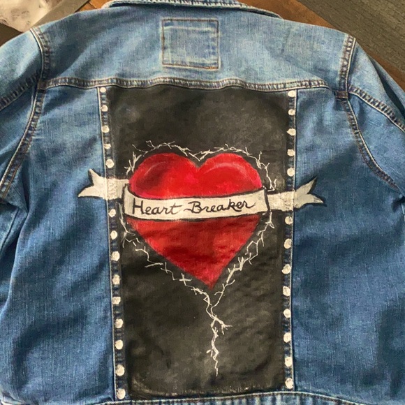 Jackets & Blazers - Hand painted upcycled denim jacket Hesrtbreaker Valentine